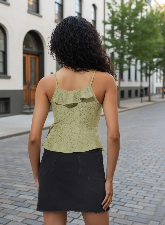 Freehand  Women Regular Fit Self Design Spaghetti Strap Neck Sleeveless Peplum Top for Women | Best Price UAE